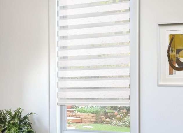 White zebra blinds for home office windows