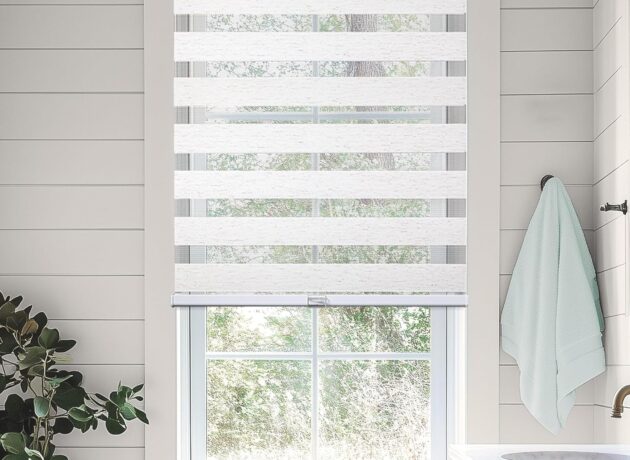 White zebra blinds for home office windows
