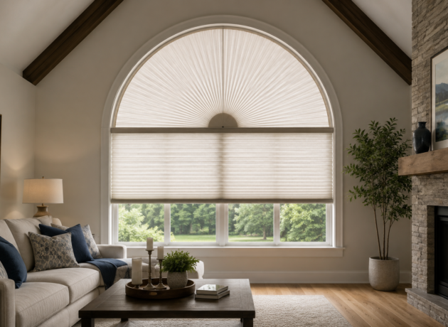 Custom arched window blinds with elegant light control