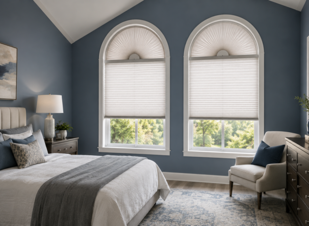 Double arch specialty window shades for elegant interiors