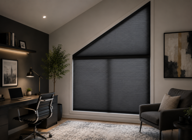 Custom specialty shaped window shades for modern architectural windows