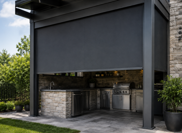 Wind resistant outdoor zip blinds with secure side tracks