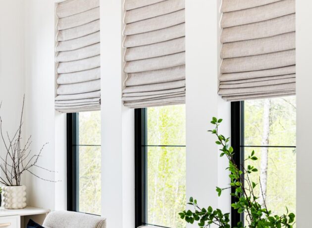 Custom Roman window shades with elegant folded design