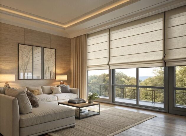 Modern Roman shades creating elegant light control for large windows