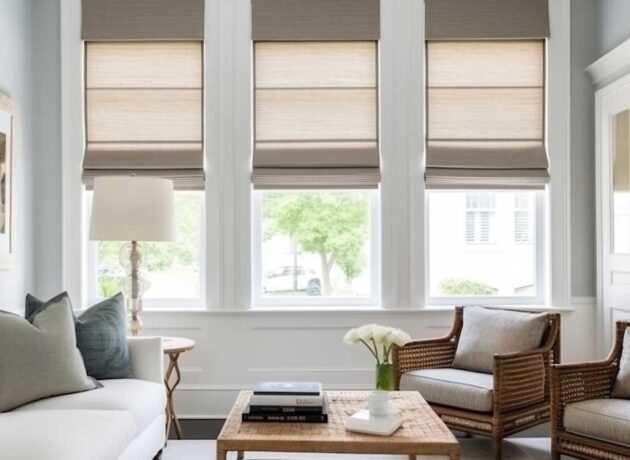 Custom Roman window shades professionally fitted for residential interiors