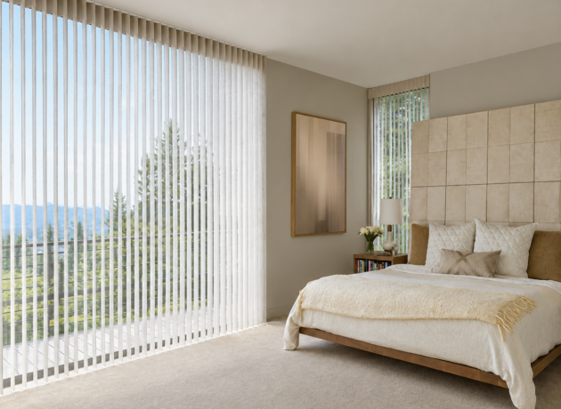 Serene minimalist bedroom with scenic view