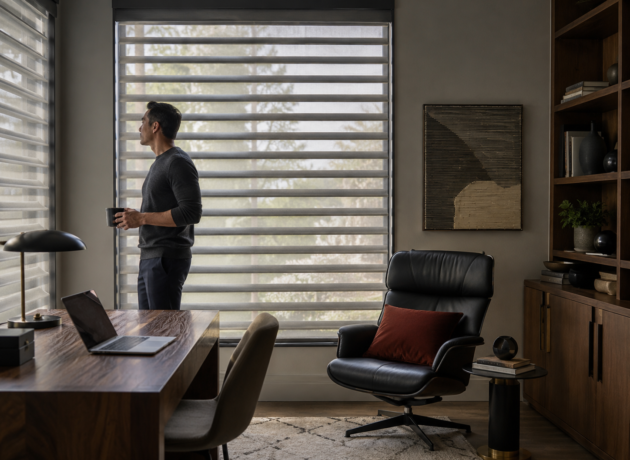 Luxury Shangri-La shades in a contemporary living room