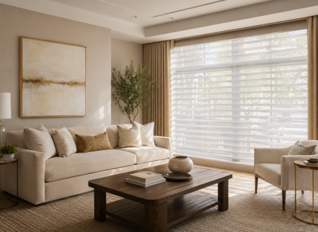 Custom Shangri-La shades for modern bedroom windows