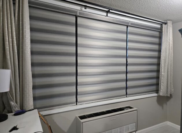 Close-up of premium zebra blinds with alternating sheer and solid fabric