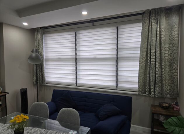 Modern zebra blinds installed in a contemporary living room